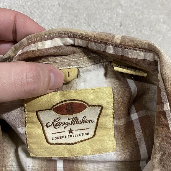 Larry Mahan Cowboy Collection Shirt Mens L Brown Plaid Western Pearl Snap - Picture 5 of 9